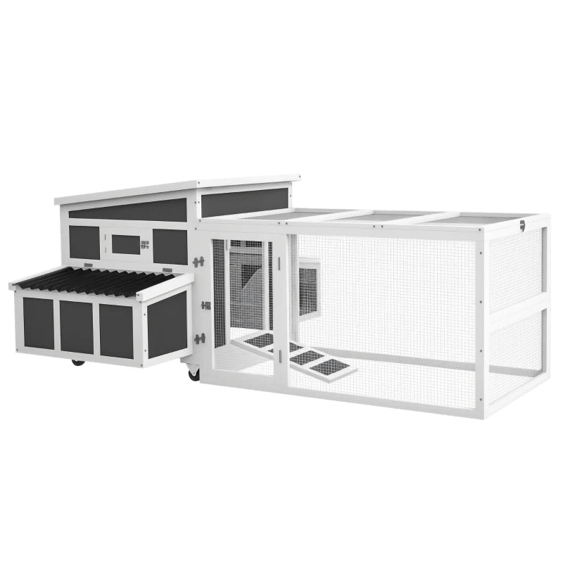Wooden Chicken Coop, Rabbit Hutch with Large Run, Outdoor Poultry Cage with Nesting Box, Tray, Windows, Dark Grey