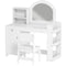 Qaba Kids Vanity Set, Toddler Dressing Table and Chair Set  with Lighted Mirror, Cabinet, Drawer and Shelves, White