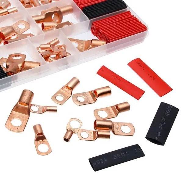 120Pcs Copper Wire Terminal Connectors, AWG 2 4 6 8 10 Copper Wire Lugs With Heat Shrink Set, 60Pcs Copper Wire Lugs And 60pcs Heat Shrink Tubing 