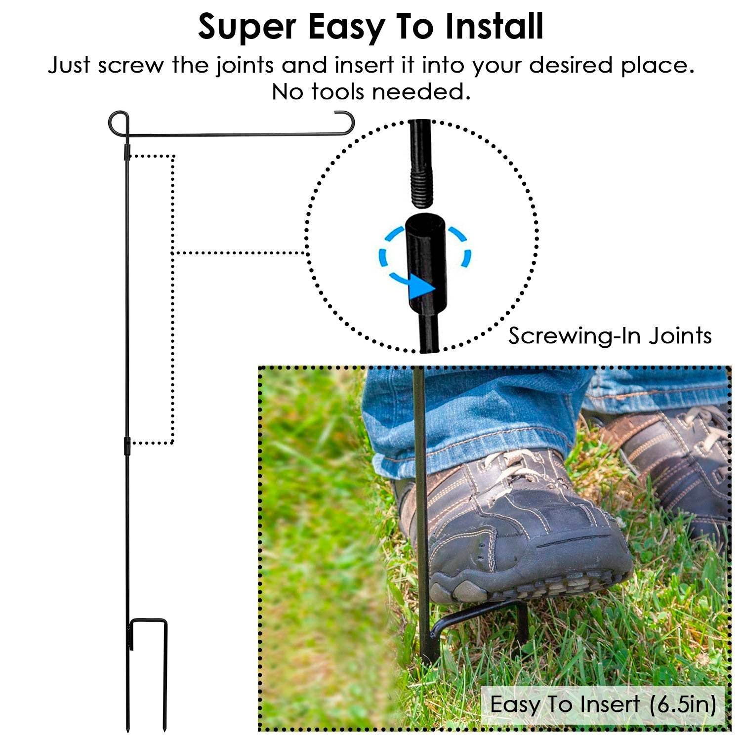 1Pc Garden Flag Stand Flagpole Weatherproof Wrought Iron Coated Yard Flag Holder For Yard Flag Party Banner Fits 11.8x17.7in Flag For Christmas Halloween Outdoor Decoration 