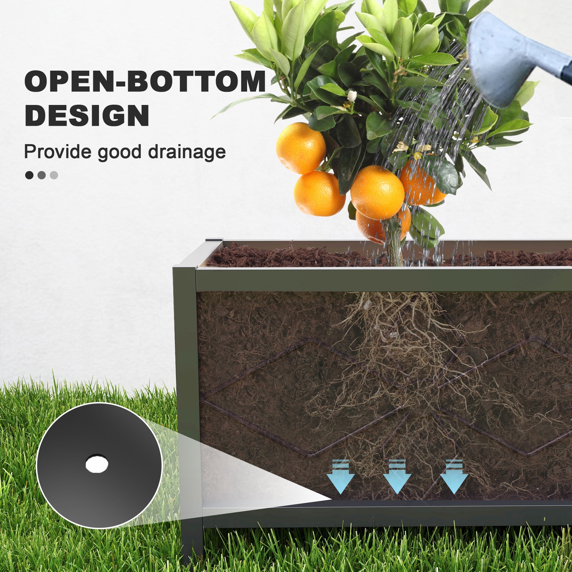 Outsunny Galvanized Raised Garden Bed with Drainage Holes, Metal Raised Flower Bed, Outdoor Galvanized Planter Box for Herbs 