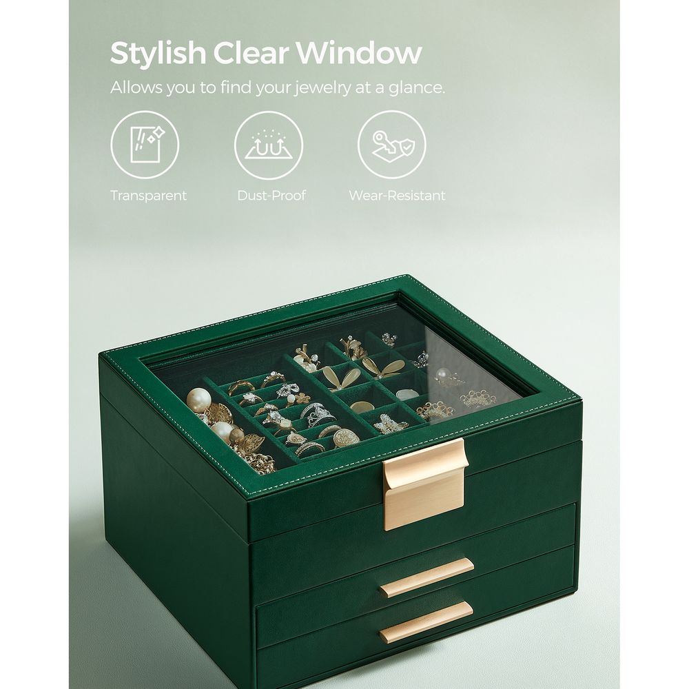 SONGMICS Jewelry Box with Glass Lid 