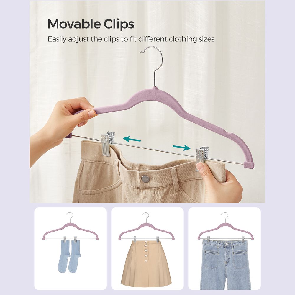 SONGMICS Velvet Pants Hangers with Adjustable Clips 