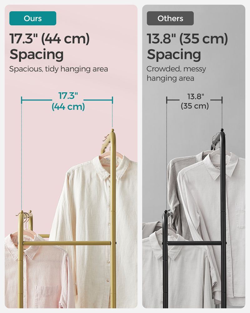 SONGMICS Clothes Rack with Wheels and Dense Mesh Storage Shelf 
