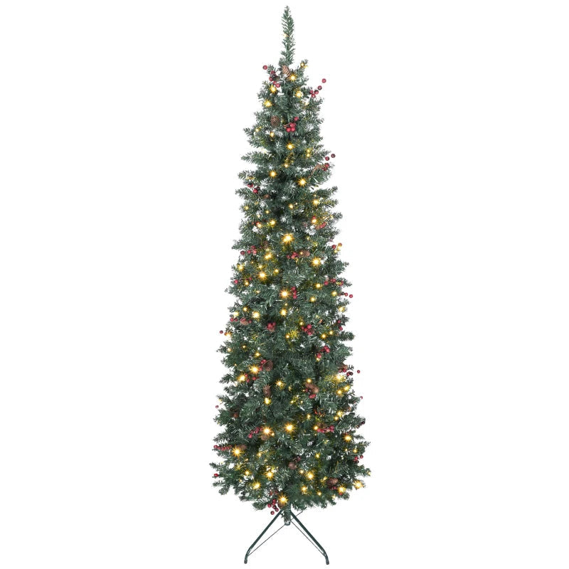 HOMCOM 5FT Prelit Pencil Christmas Tree with LED Lights, Slim Silver Glitter Xmas Tree with Dense Branches & 8 Lighting Modes 