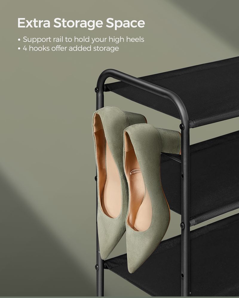 SONGMICS Fabric Shoe Rack with 4 Hooks Ink Black 