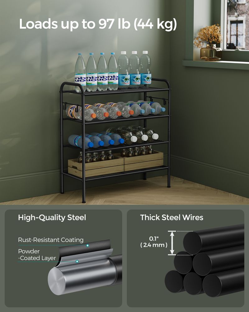 SONGMICS Shoe Rack with 4 Side Hooks, Holds 10 Pairs of Shoes 