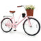 26-Inch Beach Cruiser Bike with Cup Holder and Woven Basket - Pink