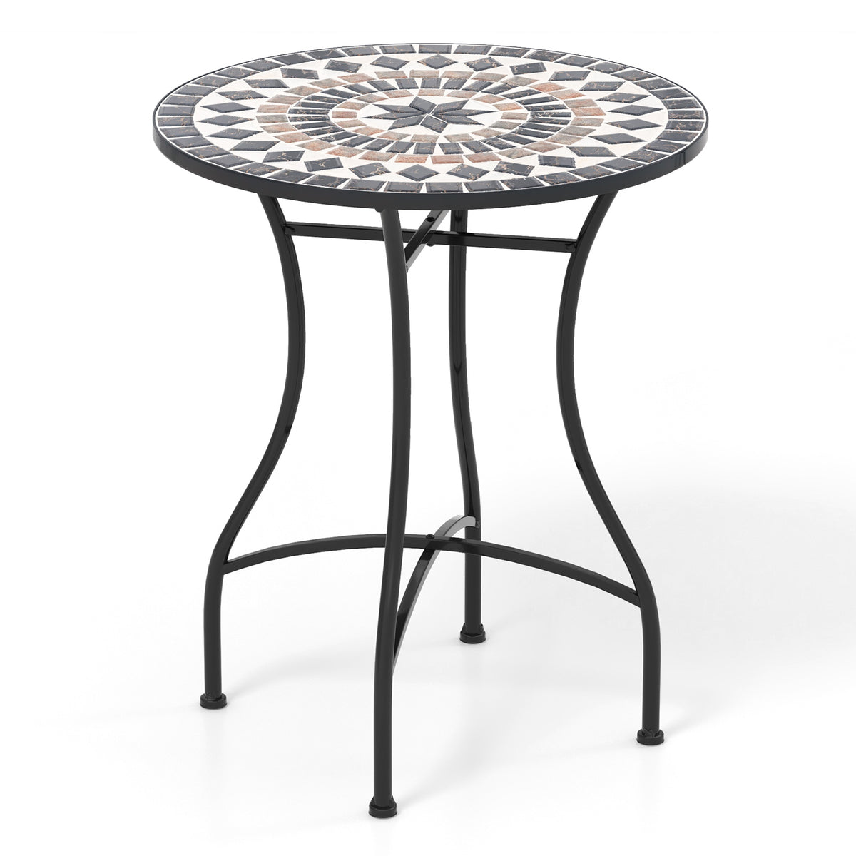 24" Patio Bistro Table with Mosaic Ceramic Tile Top & Heavy-Duty Metal Frame