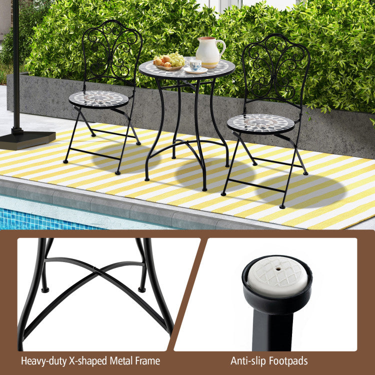 24" Patio Bistro Table with Mosaic Ceramic Tile Top & Heavy-Duty Metal Frame