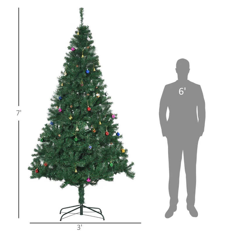 HOMCOM Green Artificial Christmas Tree with Ornaments, Holiday Xmas Decoration for Home, Office & Party 