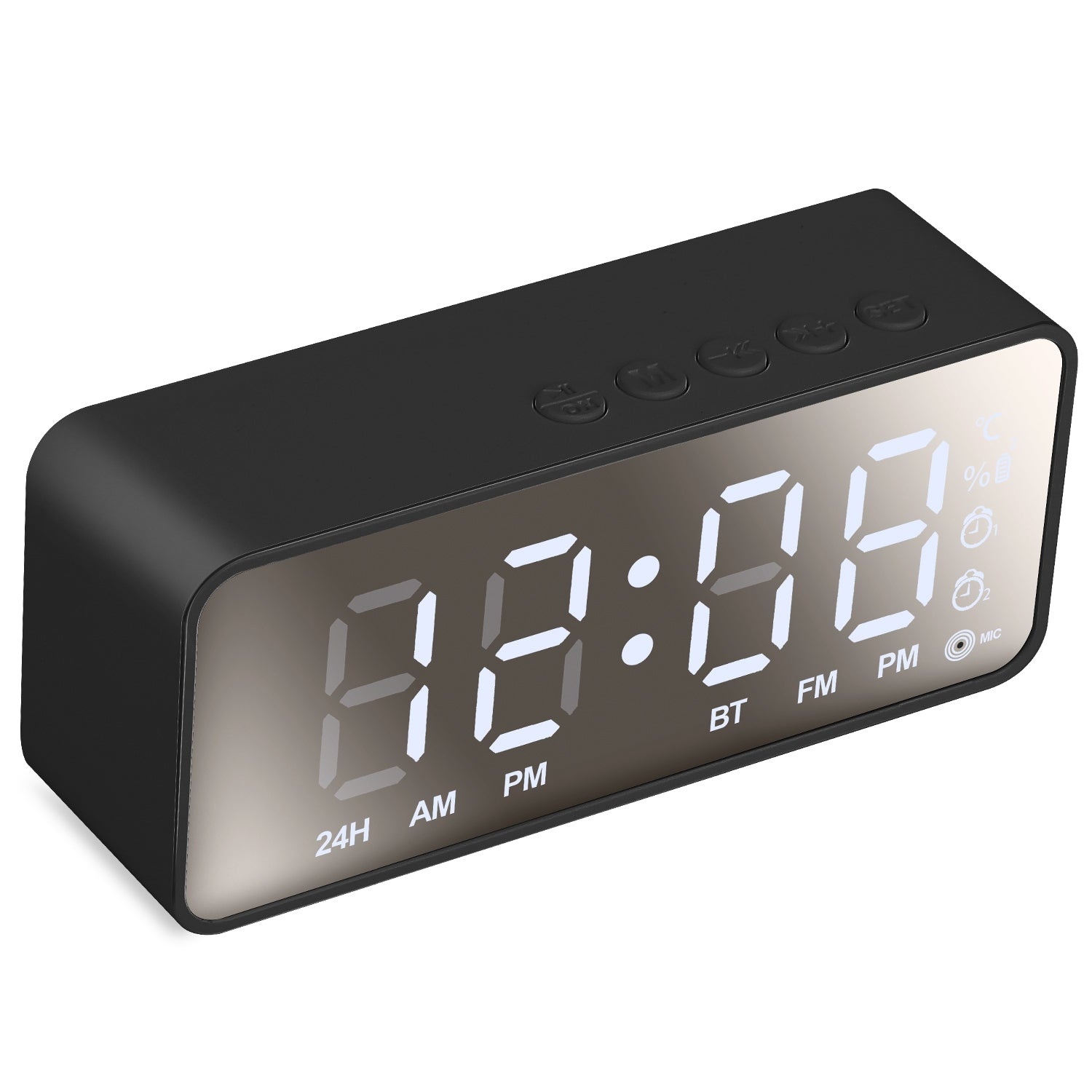 Mirror Digital Alarm Clock LED V5.0 Wireless Speaker Clock with FM Radio Temperature Display MMC Card Slot