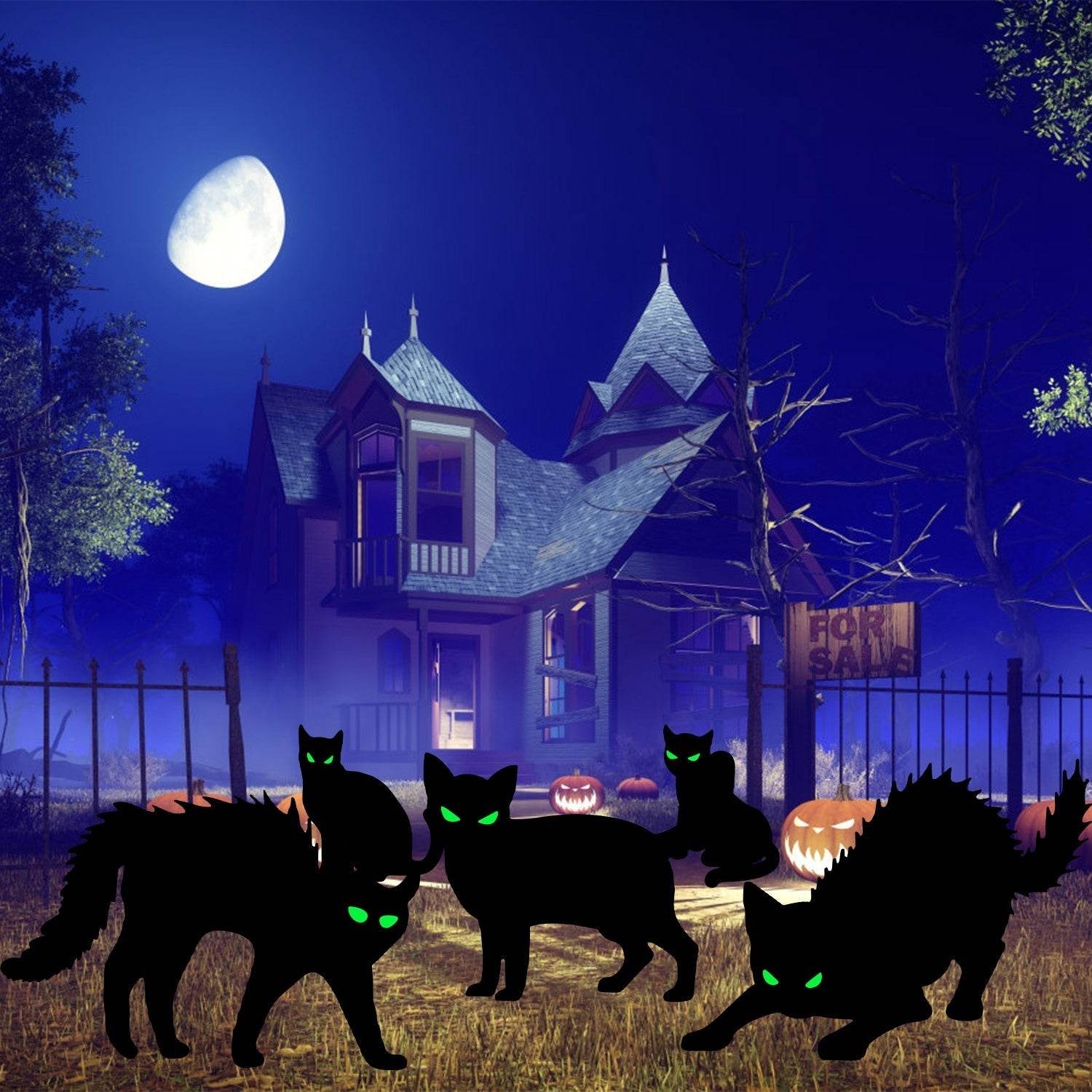 6Pcs Skull Or 6Pcs Tomb Or 5Pcs Black Cat Halloween Yard Sign Decorations  Glow In The Dark For Haunted House Garden Yard And Scary Theme Party 