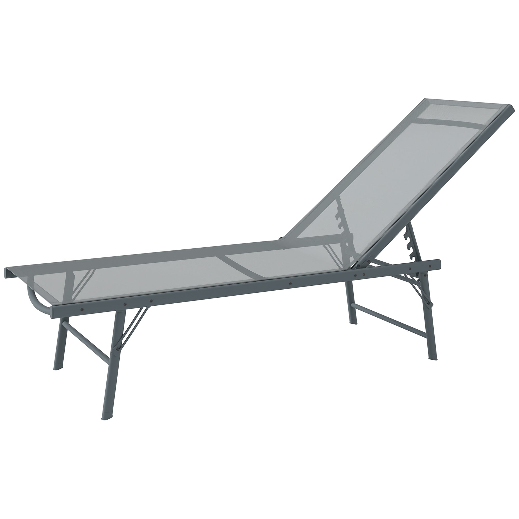 Outsunny Folding Outdoor Lounge Chair, Reclining Chaise Lounge Tanning Chair w/ Adjustable Back, Mesh Seat, Light Grey 