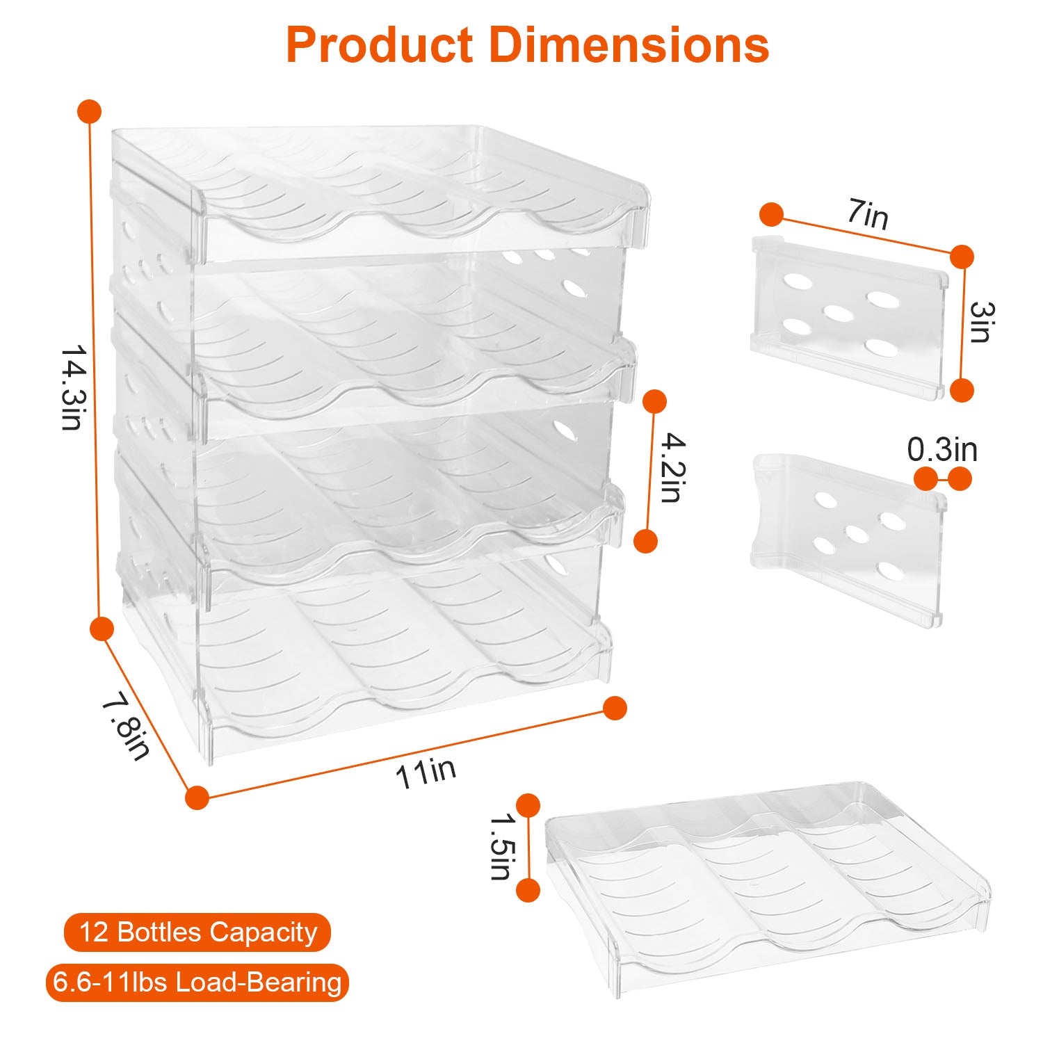 4 Tier Bottle Storage Holder 12 Bottles Transparent Stackable Bottle Organizer Standing Drink Holder Shelf for Kitchen Fridge Cabinet Pantry 