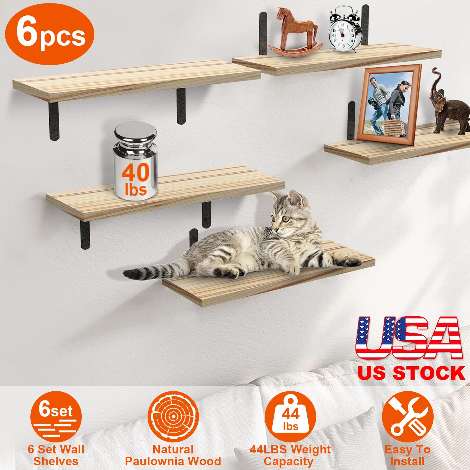 6 Sets Floating Shelves 15.74x5.74Inch Wall Mounted Shelves Wood Storage Shelves Metal Bracket Hanging Display Shelf Wall Organizer for Living Room Ba 