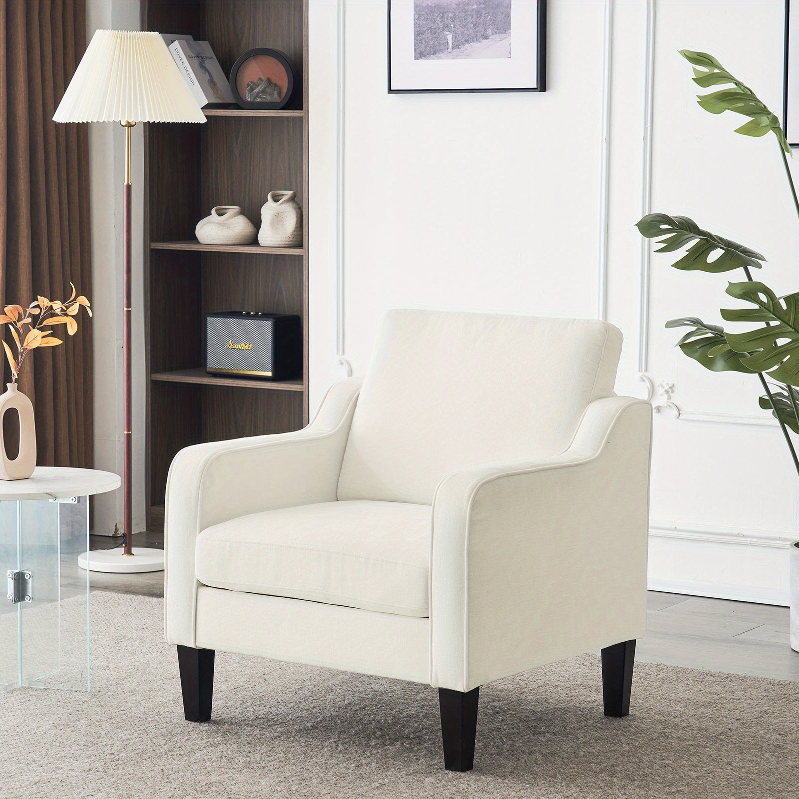 Soft Beige Plush Oversized Accent Chair - Cloud-Like Comfort with High-Density Foam Cushion, Ergonomic Support, Deep Snug Seat Upholstered Lounge Armchair for Living Room/Bedroom/Office, Easy Assembly Included, Bedroom Armcha 