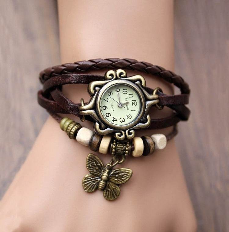 Cowhide winding bracelet watch 