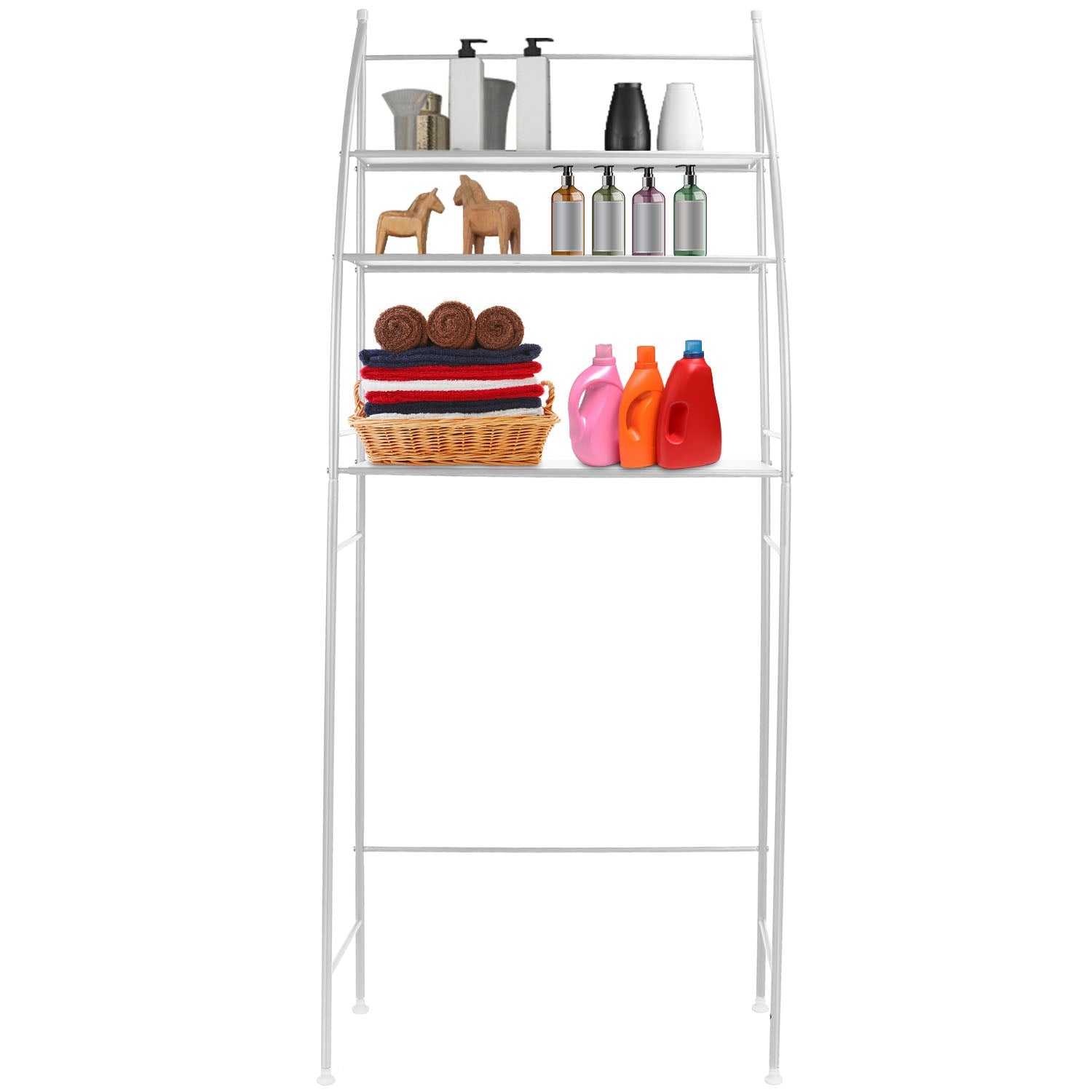 3 Tier 25.59x9.84x66.14in Bathroom Over the Toilet Storage Shelf Free Standing Laundry Room Organizer Space Saver Rack