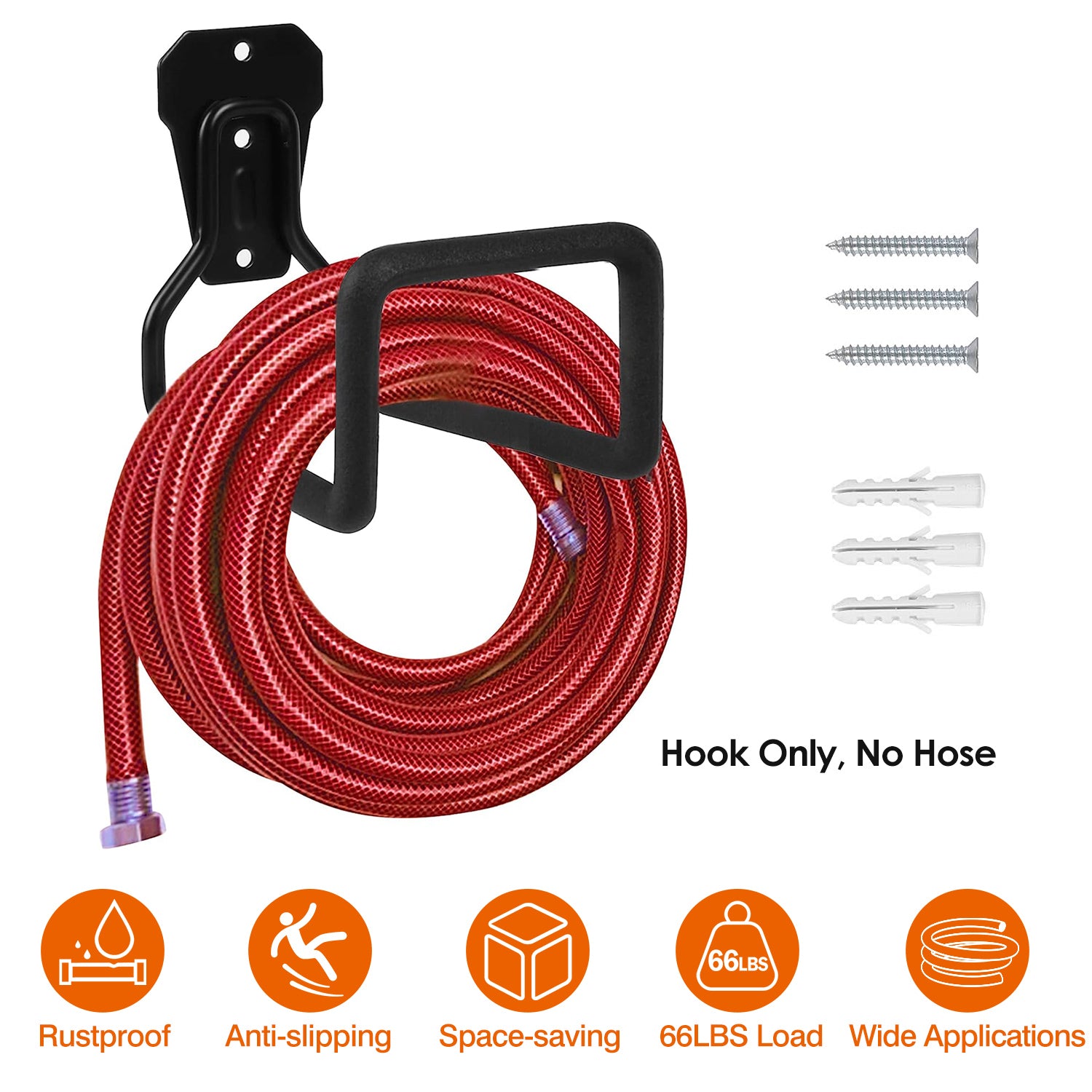 Heavy Duty Iron Hose Holder Wall Mounted Hose Hanger Hose Reel with 66LBS Load 3 Screws for Garden Garage Yard Workshop 