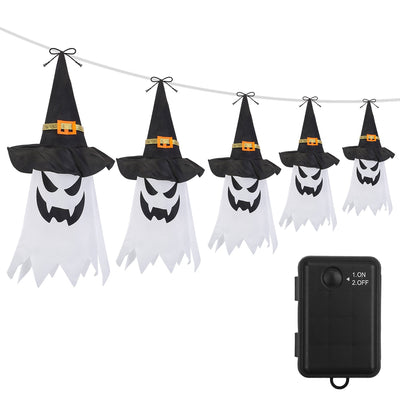 Halloween Ghost Witch Hat Hanging Light Lantern 11.6ft Outdoor String Decorative Light Patio Yard Garden Indoor Light 