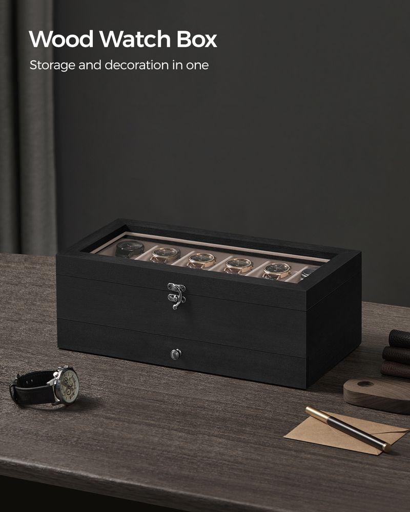 SONGMICS 8 & 12-Slot Watch Box with Large Glass Lid 