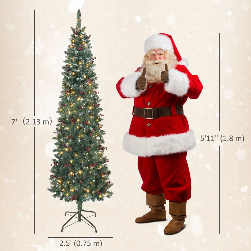 HOMCOM 5FT Prelit Pencil Christmas Tree with LED Lights, Slim Silver Glitter Xmas Tree with Dense Branches & 8 Lighting Modes 