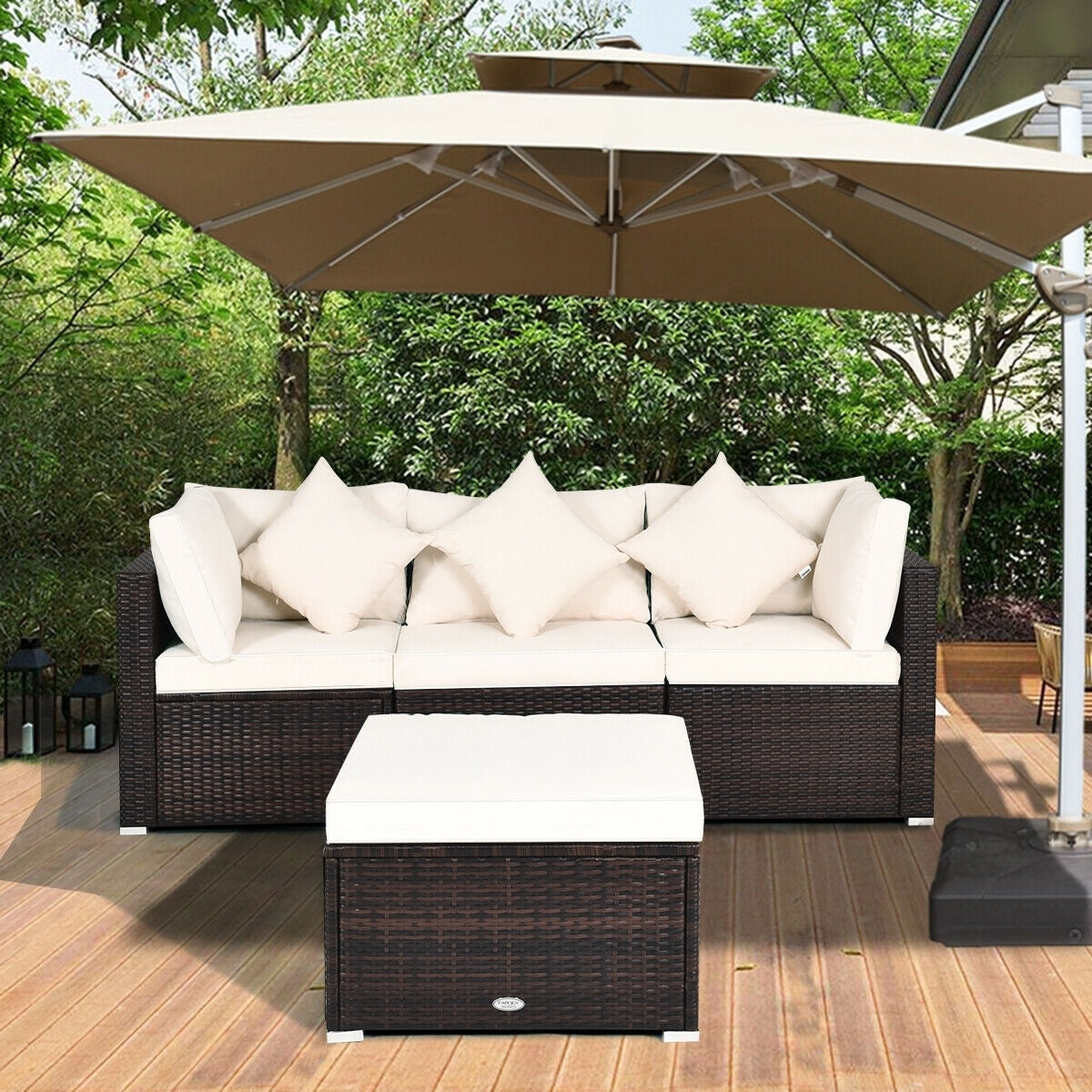 4 Pcs Ottoman Garden Deck Patio Rattan Wicker Furniture Set Cushioned Sofa-White