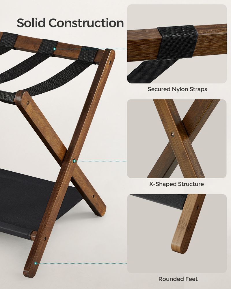 SONGMICS Folding Suitcase Stand with Storage Shelf 