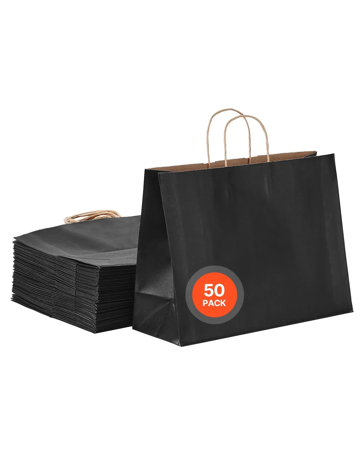 VEVOR Kraft Paper Bags with Handles – 50/100Pcs, 16 x 6 x 12 in, Large Reusable & Recycled Grocery/Party Bags – White, Brown, Black 