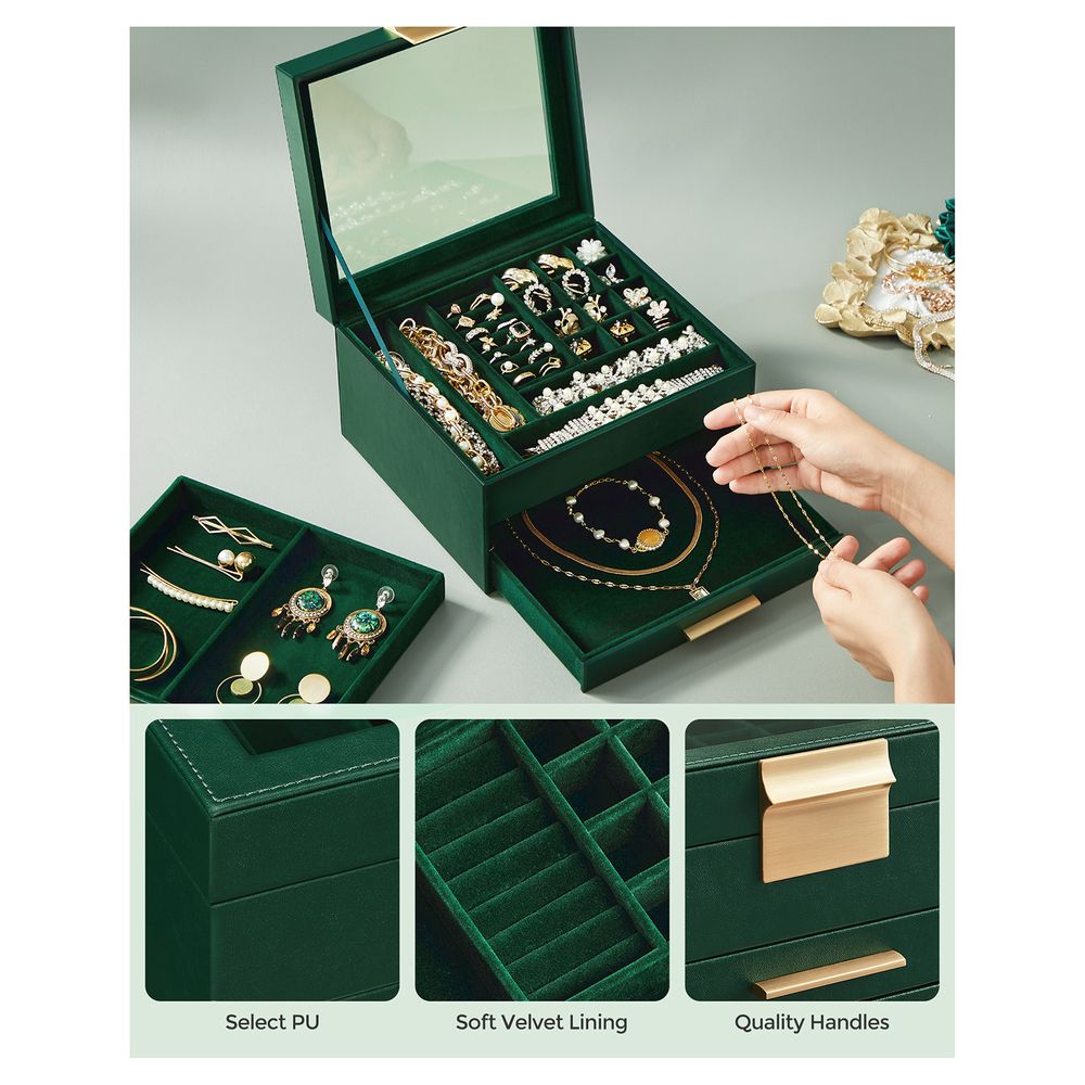 SONGMICS Jewelry Box with Glass Lid 
