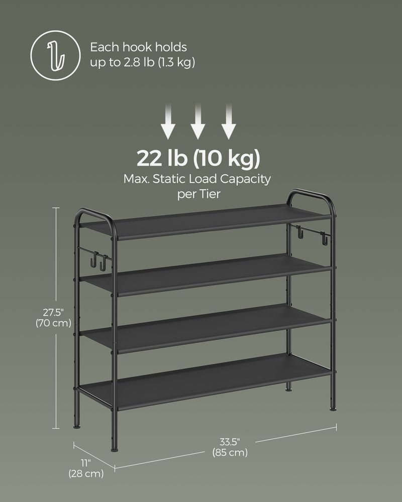 SONGMICS Fabric Shoe Rack with 4 Hooks Ink Black 