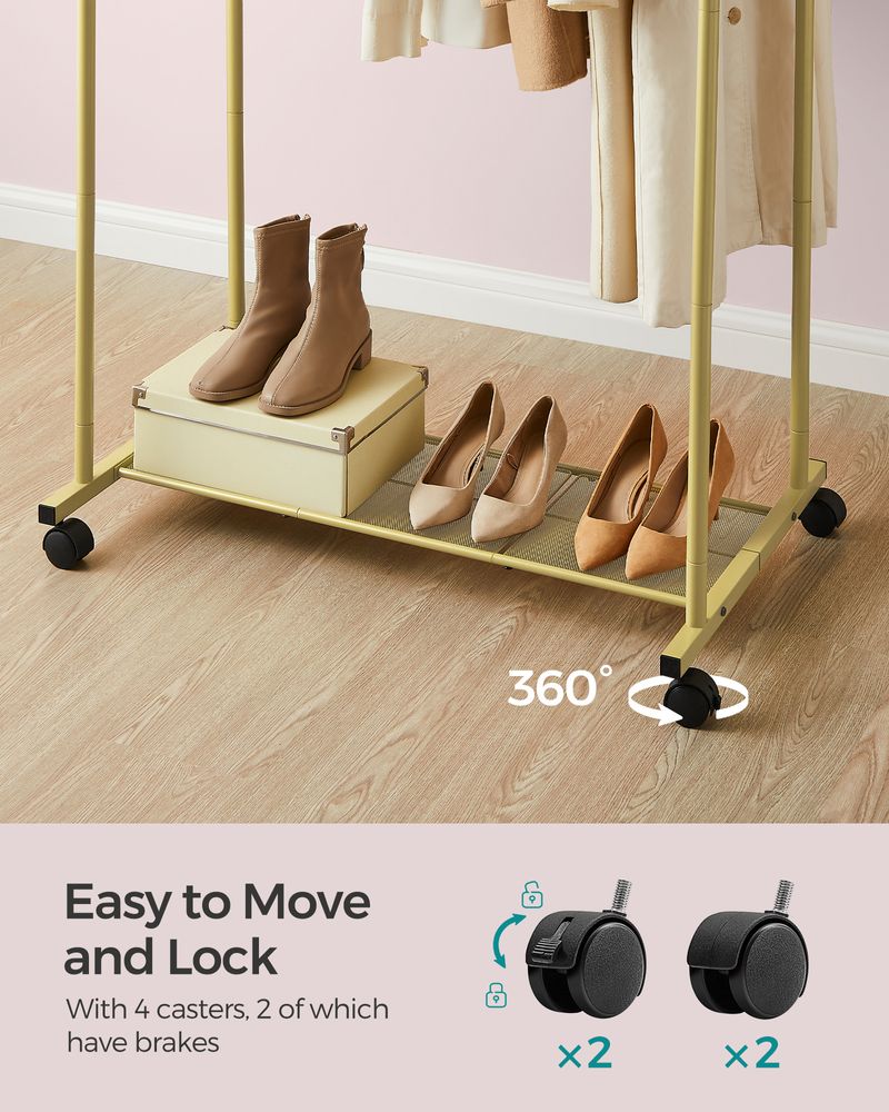 SONGMICS Clothes Rack with Wheels and Dense Mesh Storage Shelf 