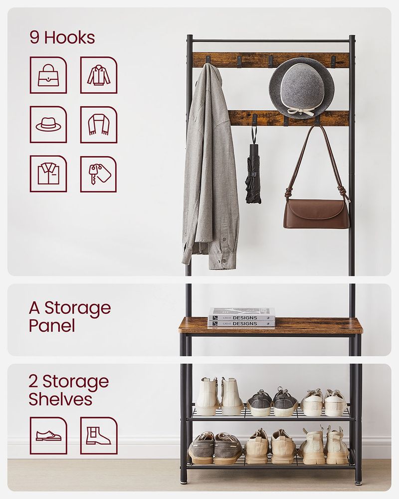 VASAGLE Coat Rack with Shoe Storage Bench 