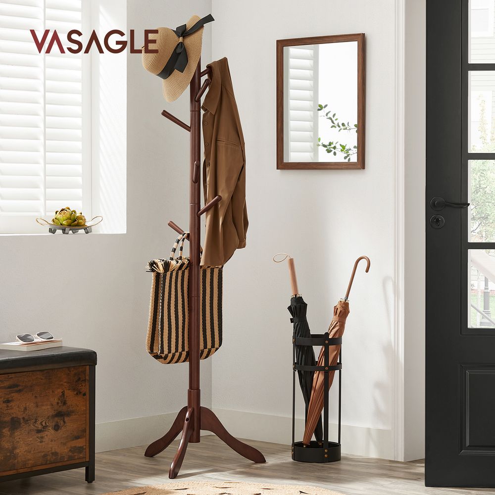 VASAGLE Solid Wood Coat Rack with 8 Hooks 