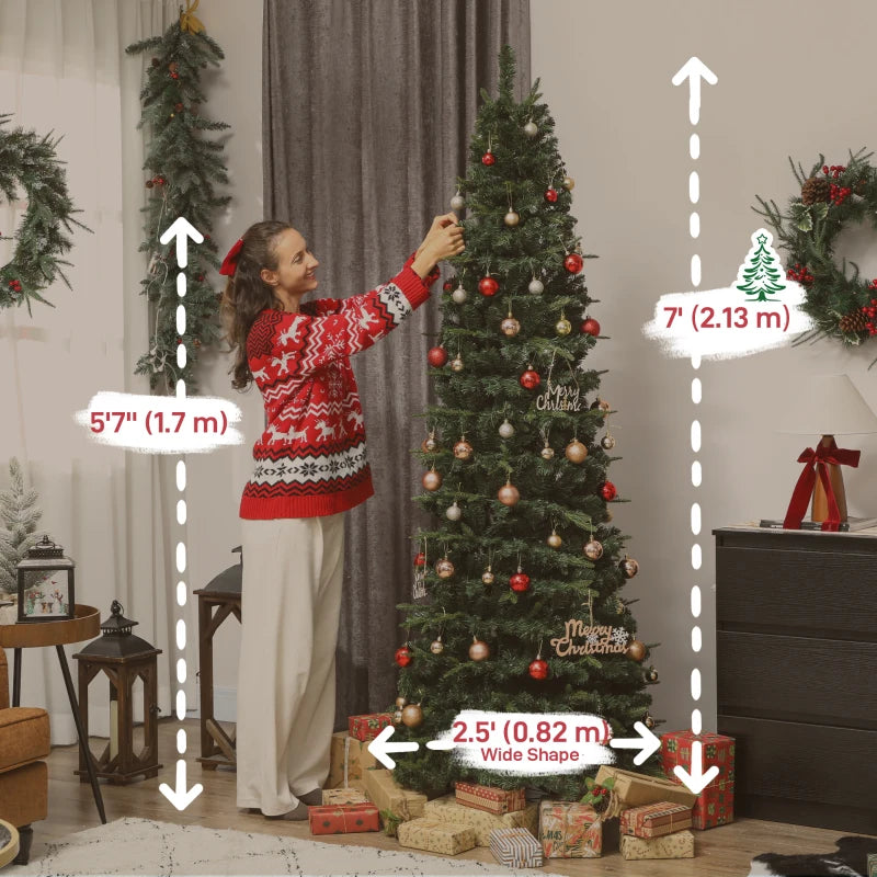 HOMCOM 7FT Prelit Pop Up Artificial Christmas Tree, Collapsible Green Xmas Tree with Warm White LED Lights and Metal Stand 