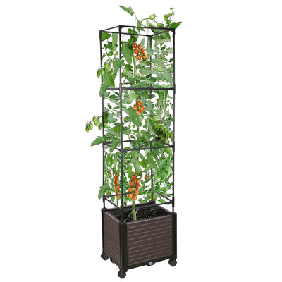 62.99IN Raised Garden Bed Planter Box with Trellis Wheels Self-Watering Vertical Raised Planter Box Crater for Climbing Plants Vegetable Vine Flowers 