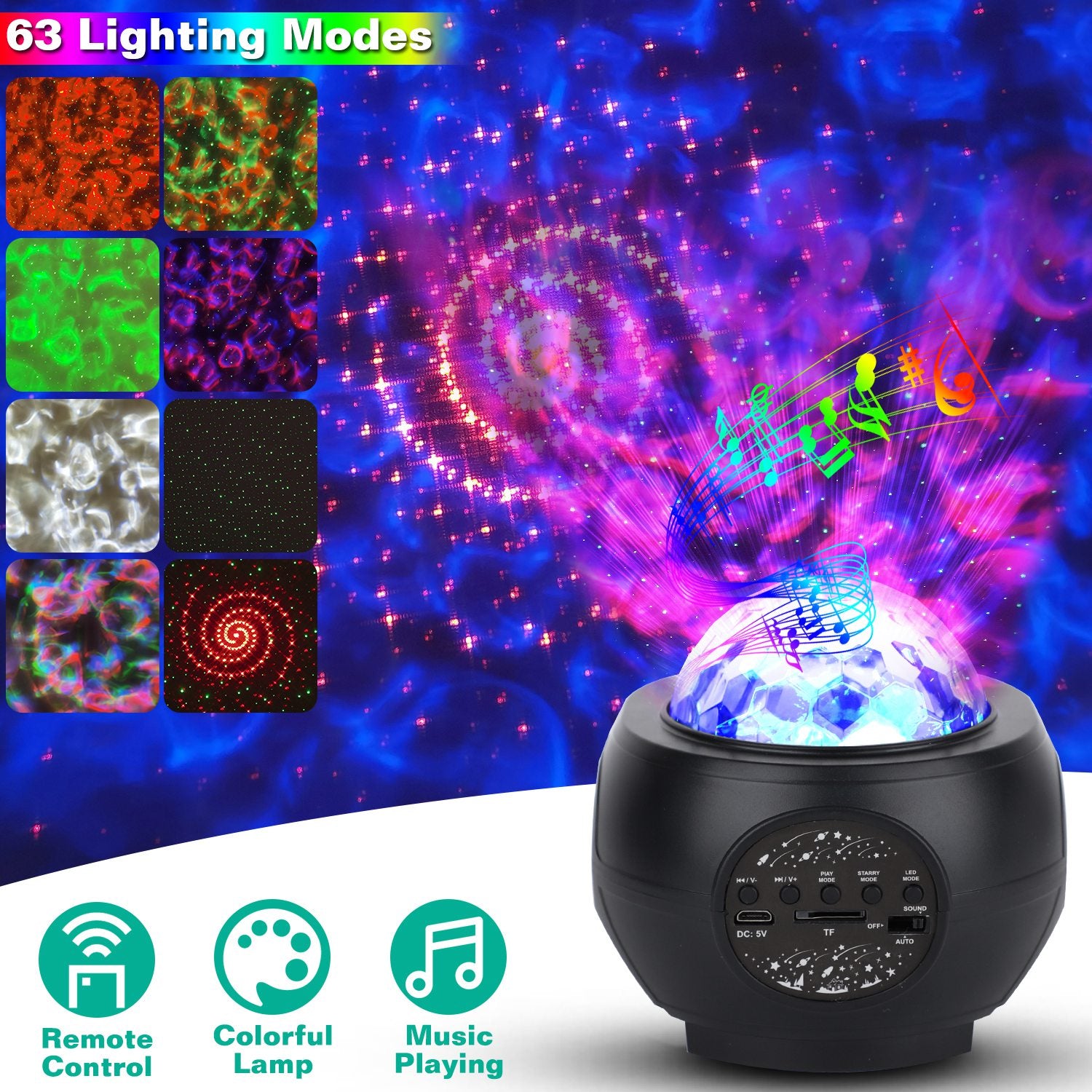 Galaxy Star Projector LED Sky Night Lamp USB Ocean Wave Star Light with Remote Control Wireless Music Speaker for Ceiling Bedroom 