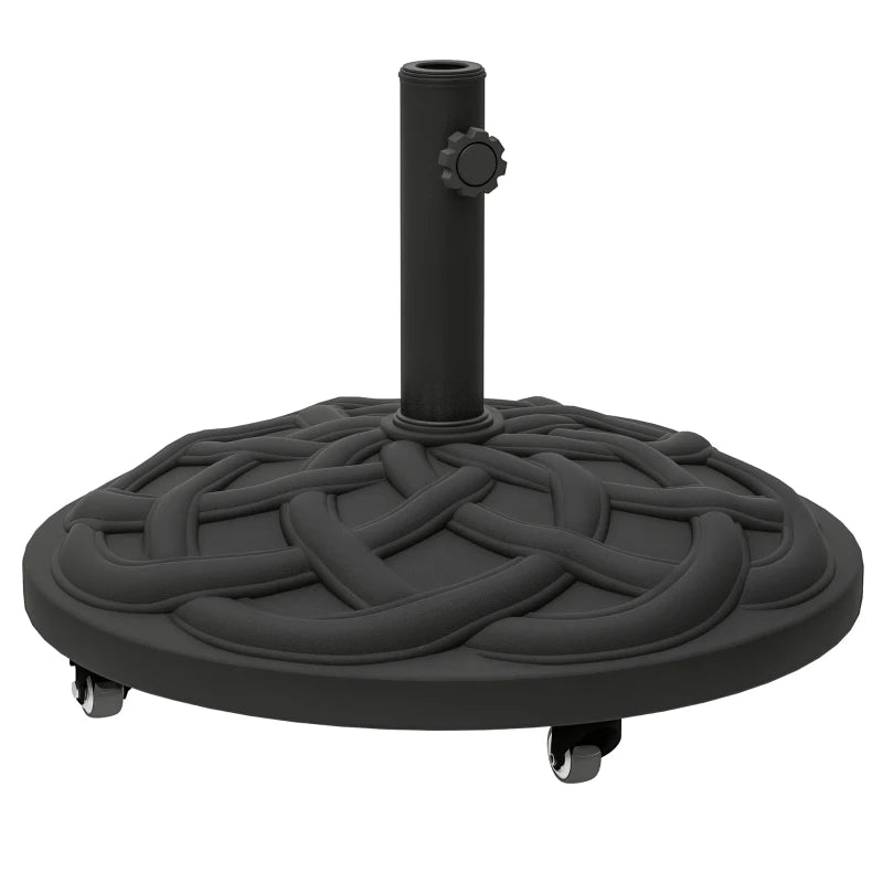 Round Patio Umbrella Base with Wheels, 44 lbs Resin Umbrella Stand Base, 1.3"/1.5"/1.9" Umbrella Poles Black