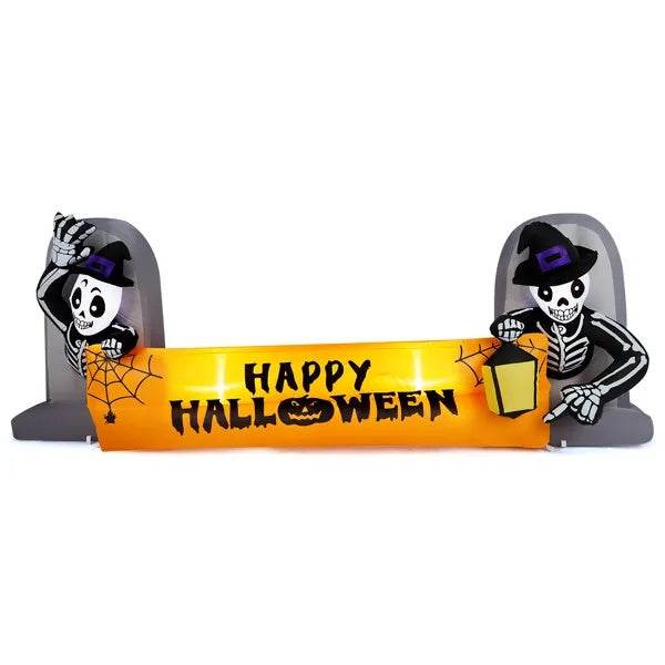 9.6FT Large Halloween Inflatable Decorations Skeleton Tombstone Banner, Outdoor Decorations Blow Up Yard Decor With Built-in LEDs For Halloween Holiday Party Outdoor Garden Yard Lawn Decor 