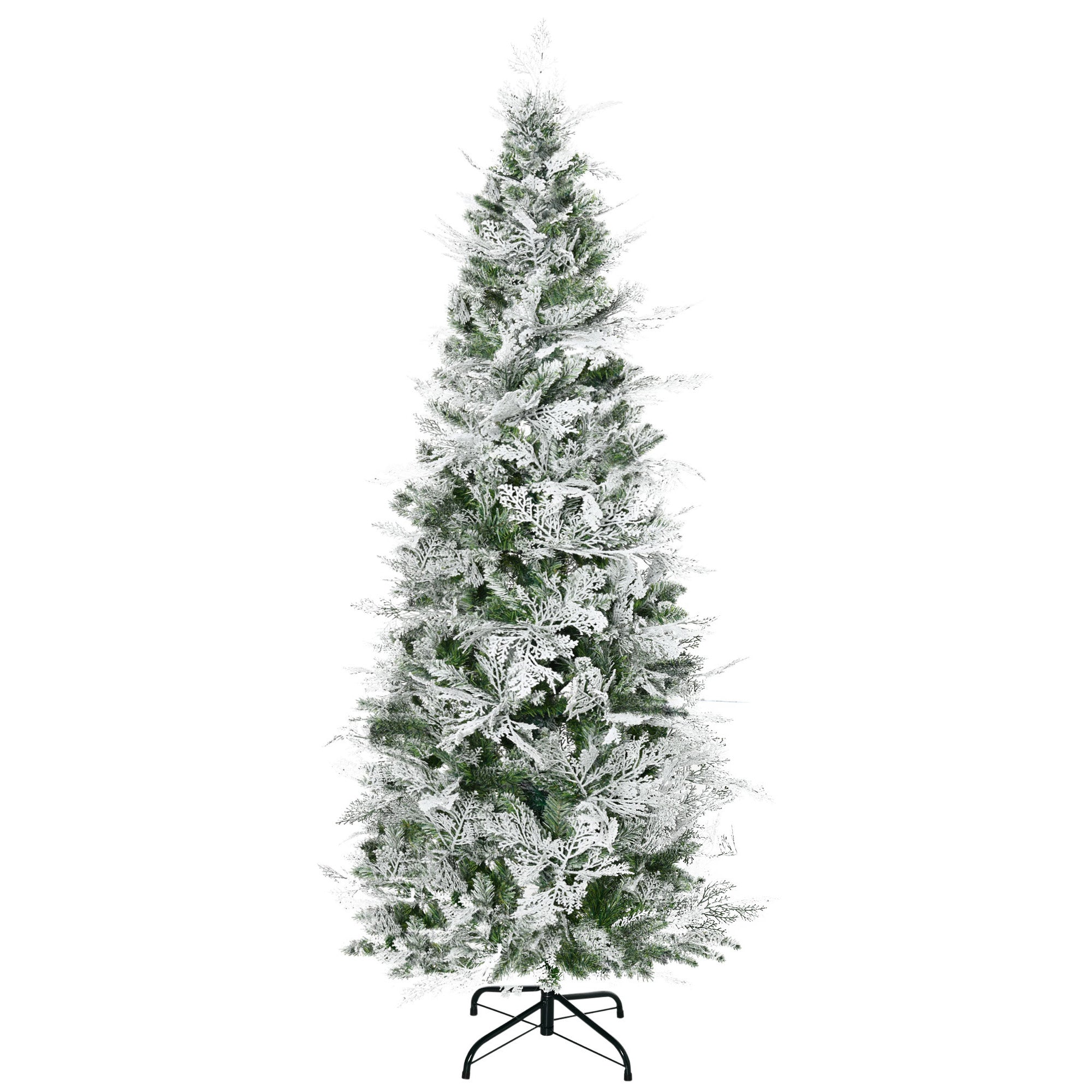 HOMCOM 6 Foot Pencil Snow Flocked Artificial Christmas Tree with 517 Realistic Cypress Branches, Auto Open, Green 
