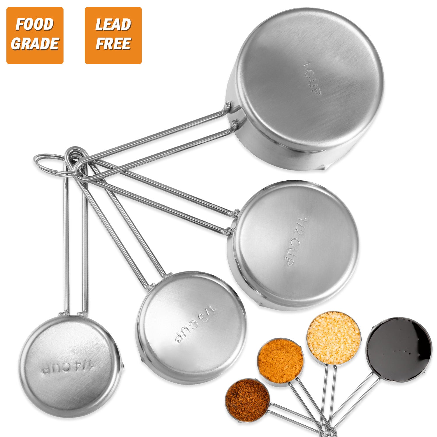 4Pcs Stainless Steel Measuring Cups Spoons Stackable Kitchen Measuring Set for Cooking, Baking, Liquid Dry Ingredients 