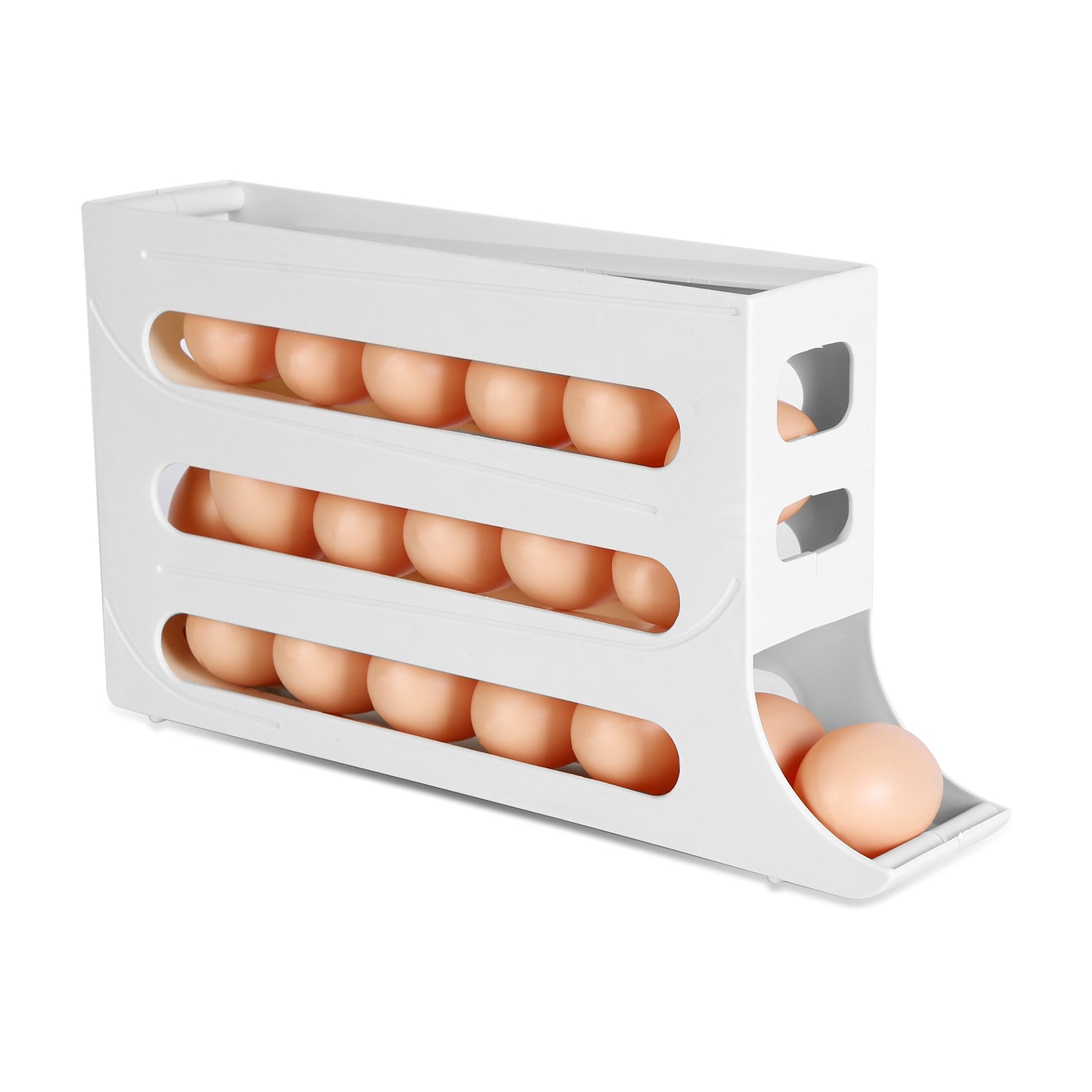 3Pcs 4 Tiers Egg Holder Auto Rolling Fridge Egg Organizer Space-Saving Tilt Refrigerator Egg Dispenser Fridge Roll Down Egg Storage Rack for About 30