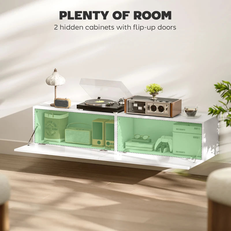 Floating TV Stand with Storage Cupboards for 45, 55, 65in TVs, Wall Mounted TV Console Entertainment Unit, White