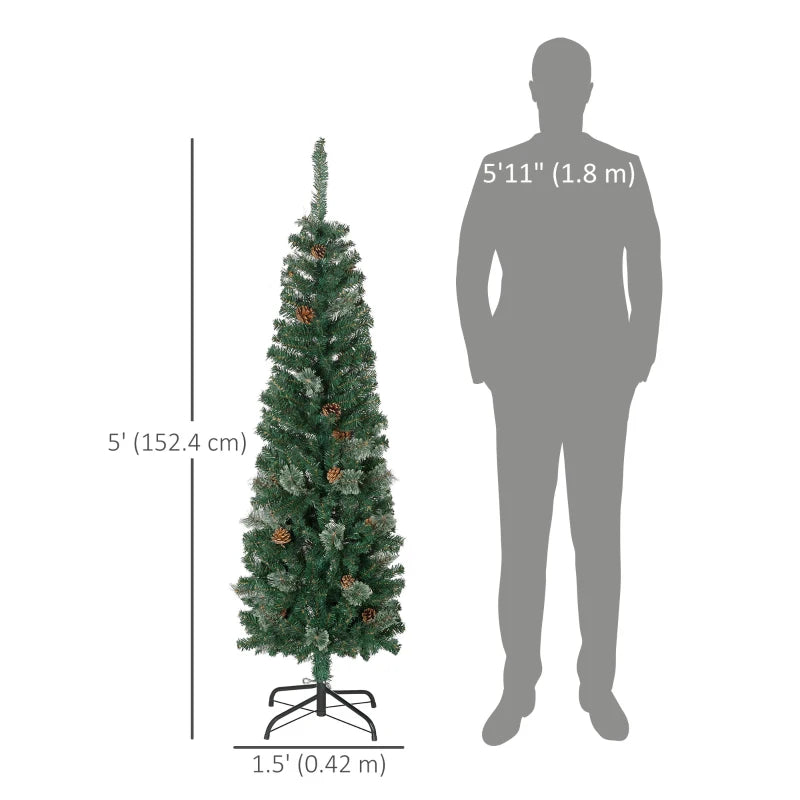 HOMCOM 6ft Prelit Pencil Artificial Christmas Tree – 395 Realistic Branches, 100 LED Lights, Foldable Metal Base, White 