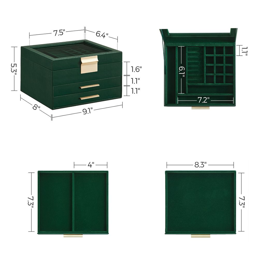 SONGMICS Jewelry Box with Glass Lid 