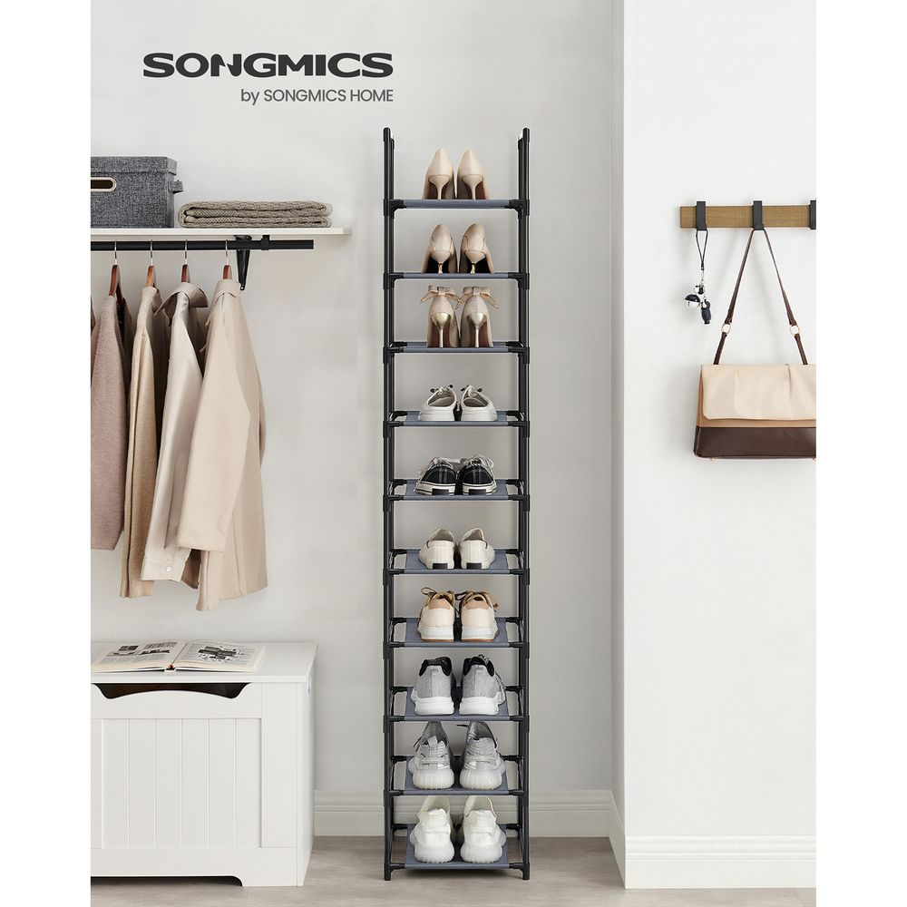 SONGMICS 10-Tier Shoe Shelf with Metal Frame 