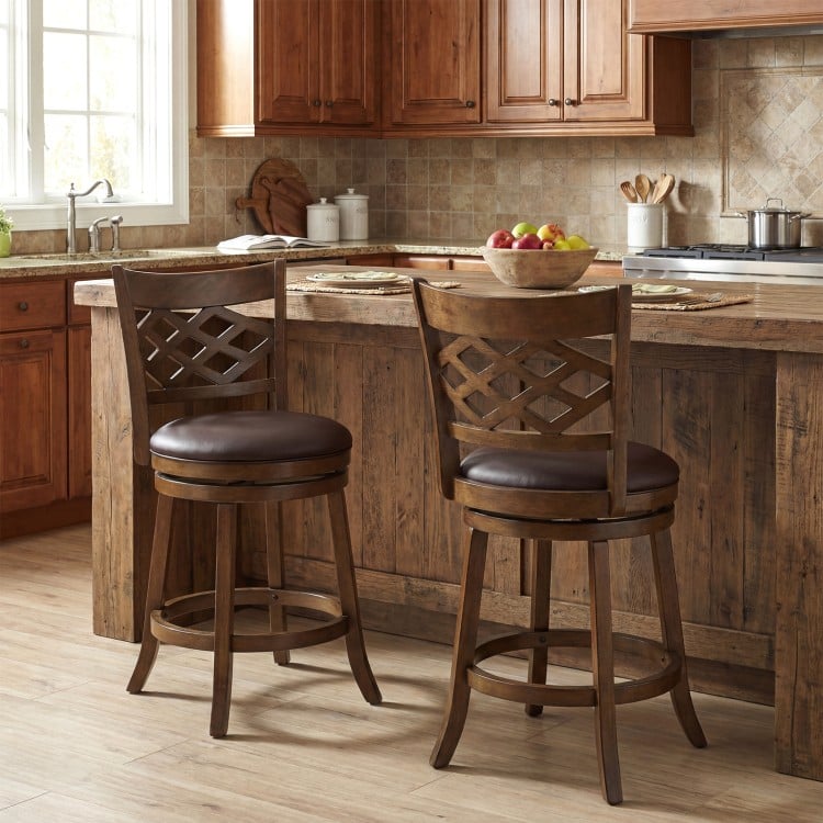 31 Inch Counter Height Bar Stools Set of 2 with Rubber Wood Frame-31 Inch