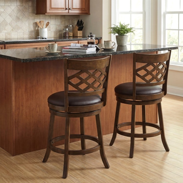 31 Inch Counter Height Bar Stools Set of 2 with Rubber Wood Frame-31 Inch