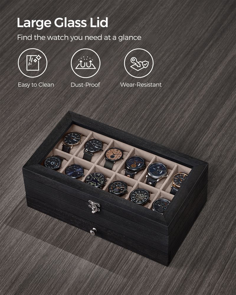SONGMICS 8 & 12-Slot Watch Box with Large Glass Lid 